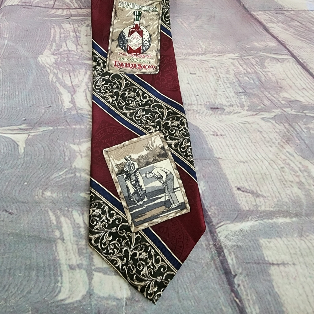 Tabasco Men's Silk Neck Tie Louisiana Hot Sauce Vintage Golf